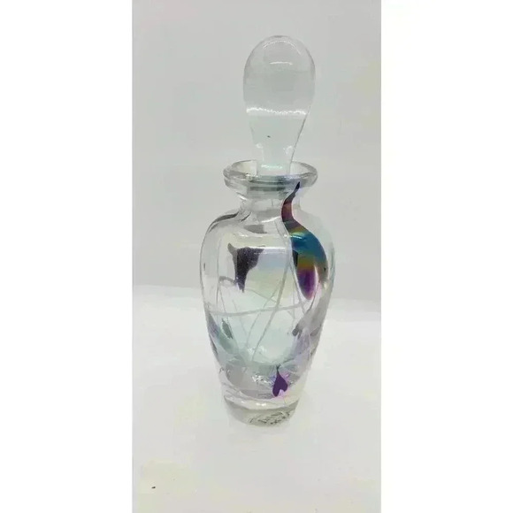 Vintage Art Glass Hanging Upside Down Abstract Heart Irredescent Perfume Bottle - Picture 9 of 14